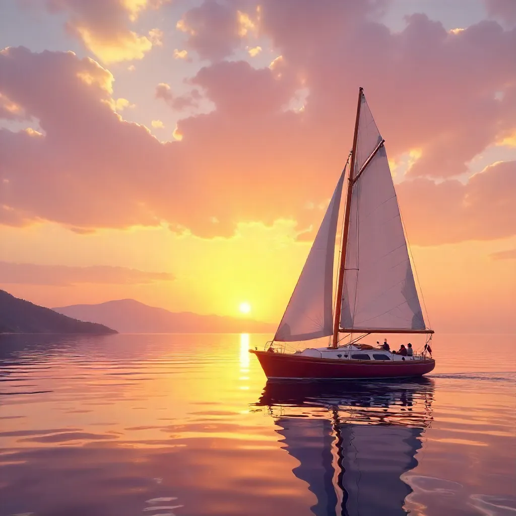 Sunset Serenity: Sailboat on Calm Waters