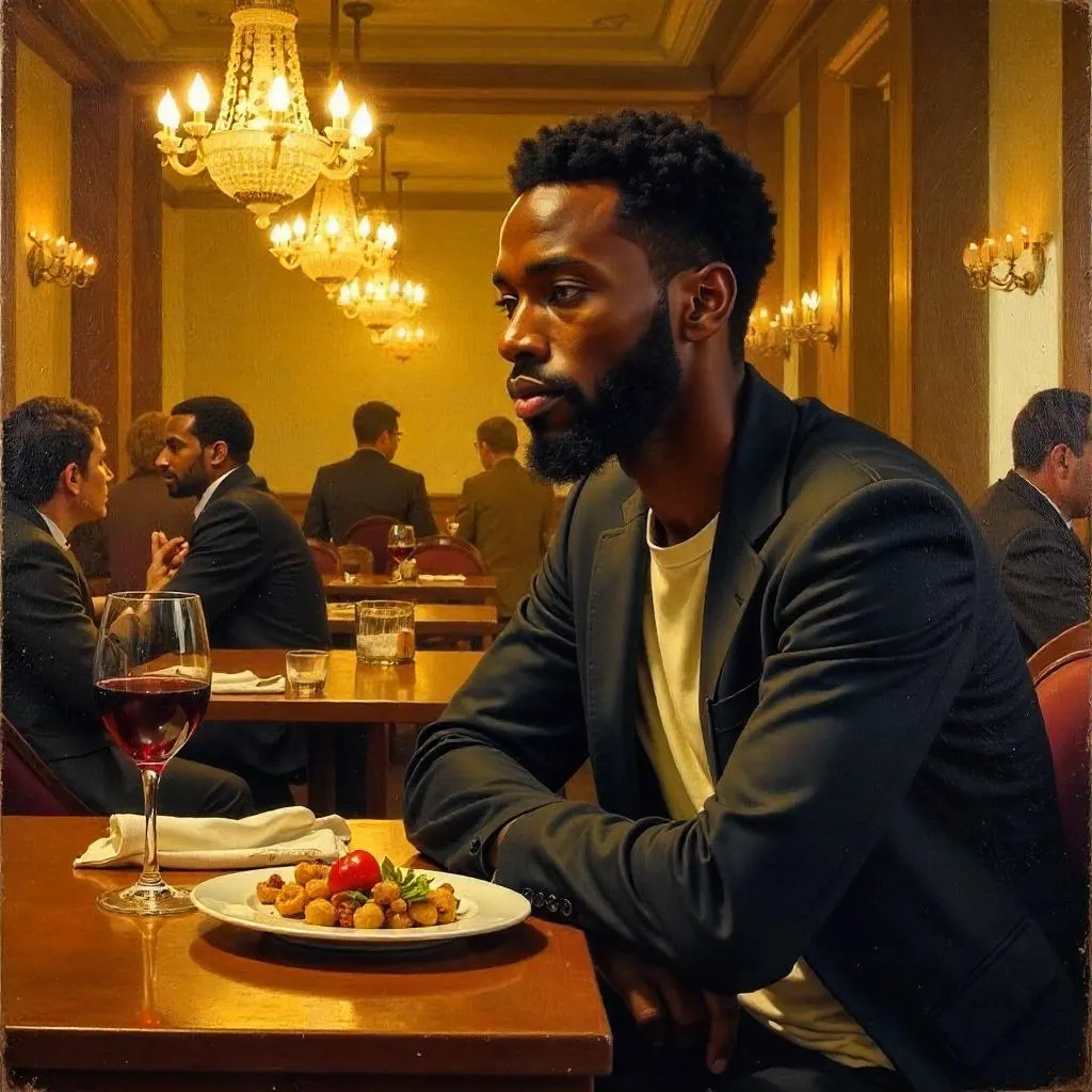 Three-Quarter Portrait: Young Black Man in a Restaurant