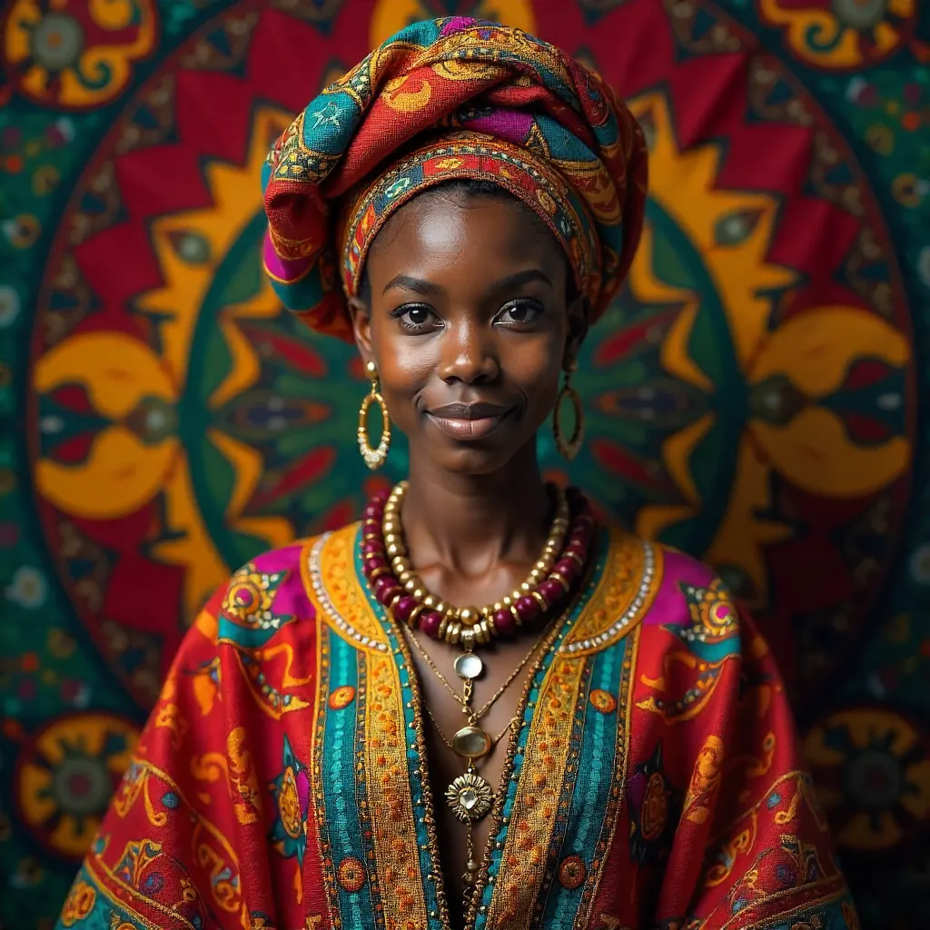 Vibrant African Attire with Turban Portrait