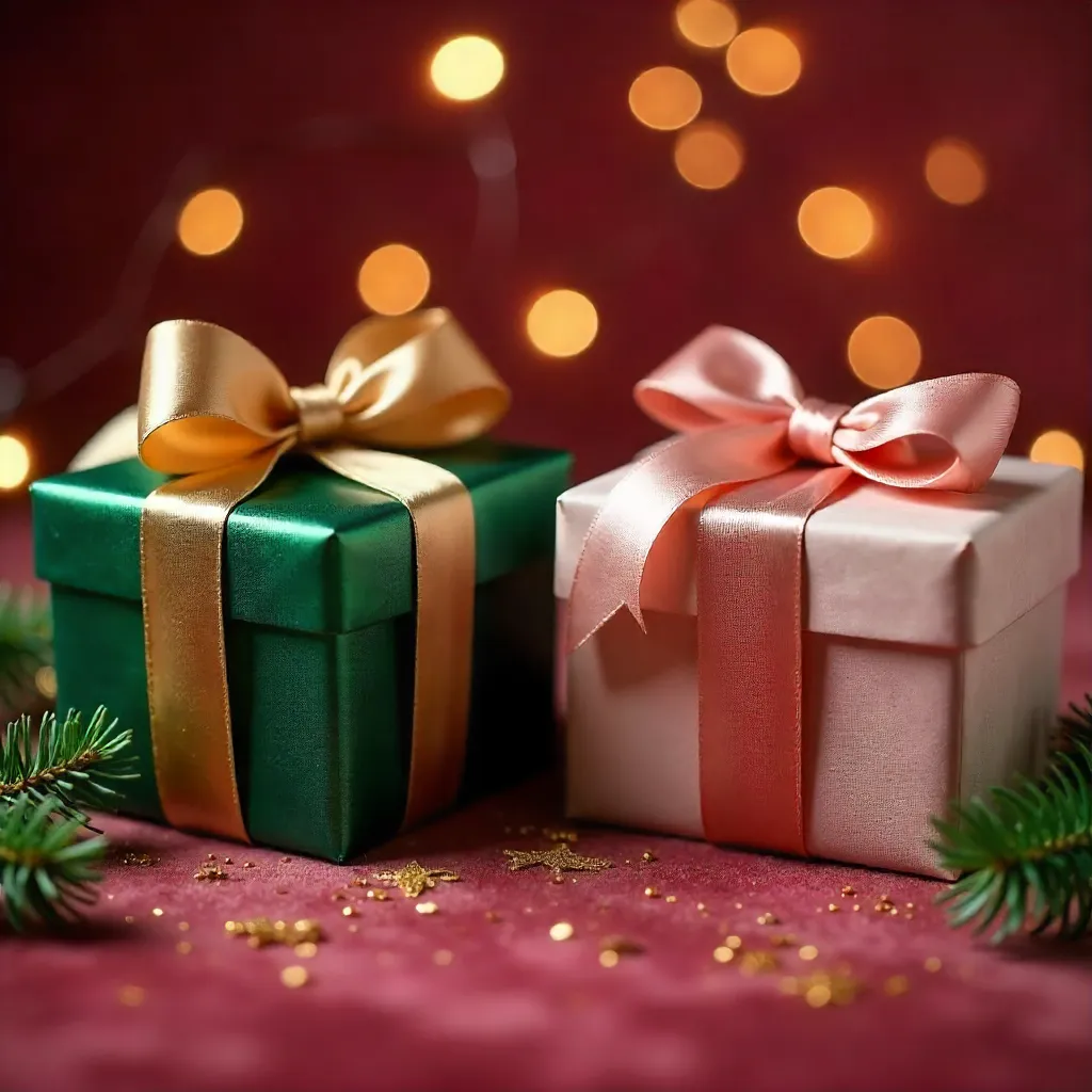 Two Elegant Gift Boxes with Ribbons in Festive Glow