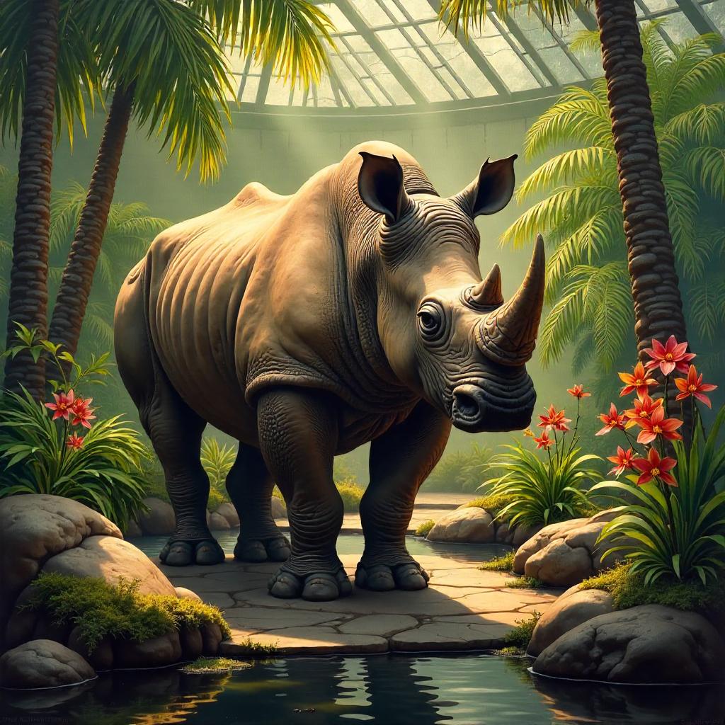 Rhino in an Oil Painting: Botanical Garden