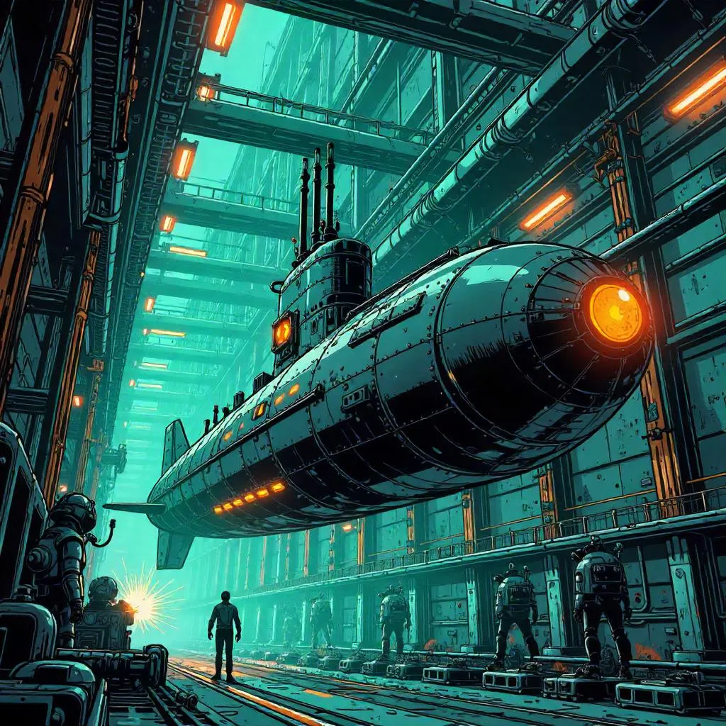 Submarine in a Robo-Factory: Comic Book Scene