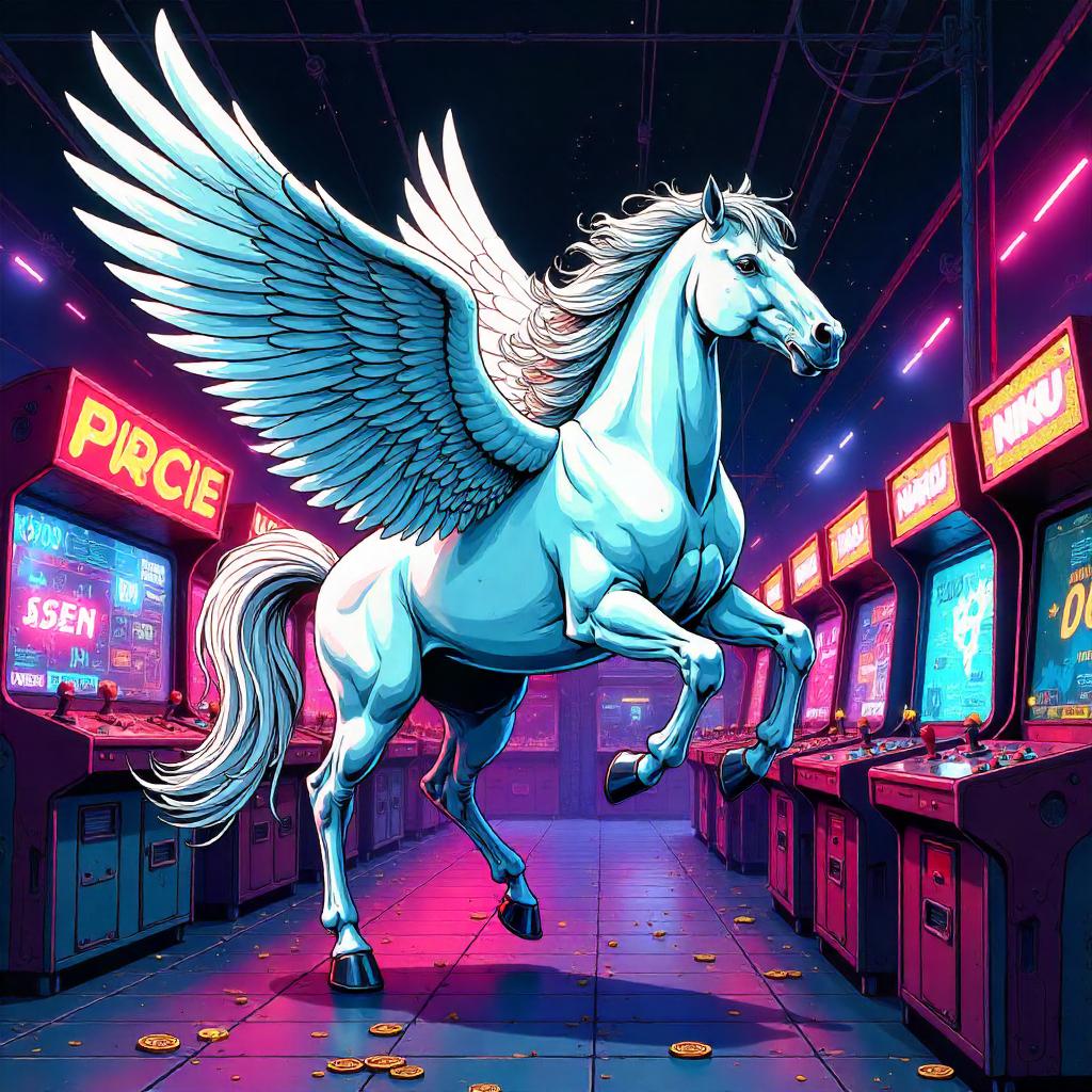 Pegasus in Neon Arcade: Comic Book Showdown
