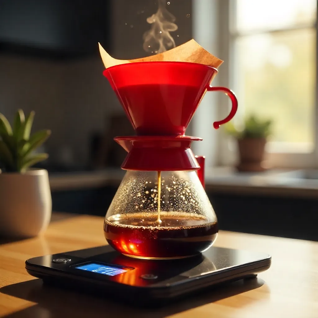 Crimson Pour-Over Brew on Digital Scale