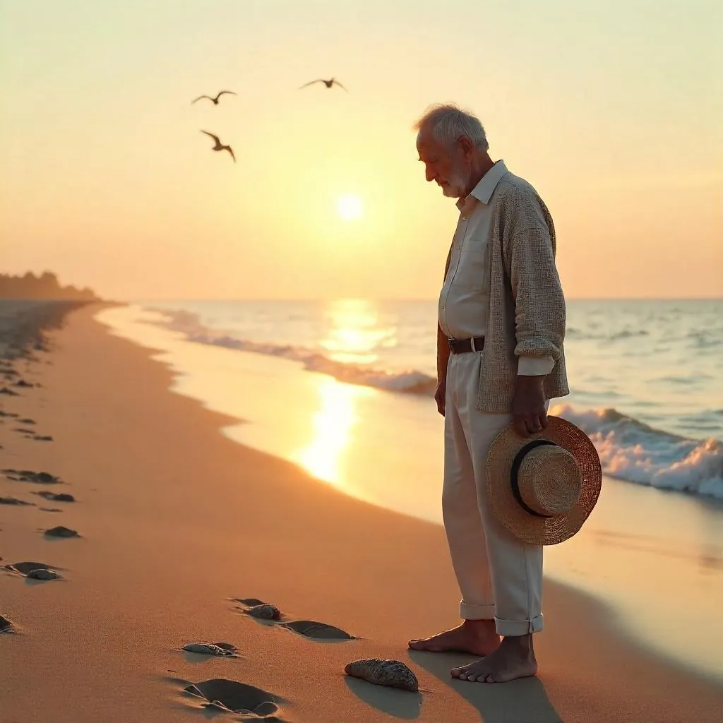Golden Hour Portrait of an Elderly Beachgoer