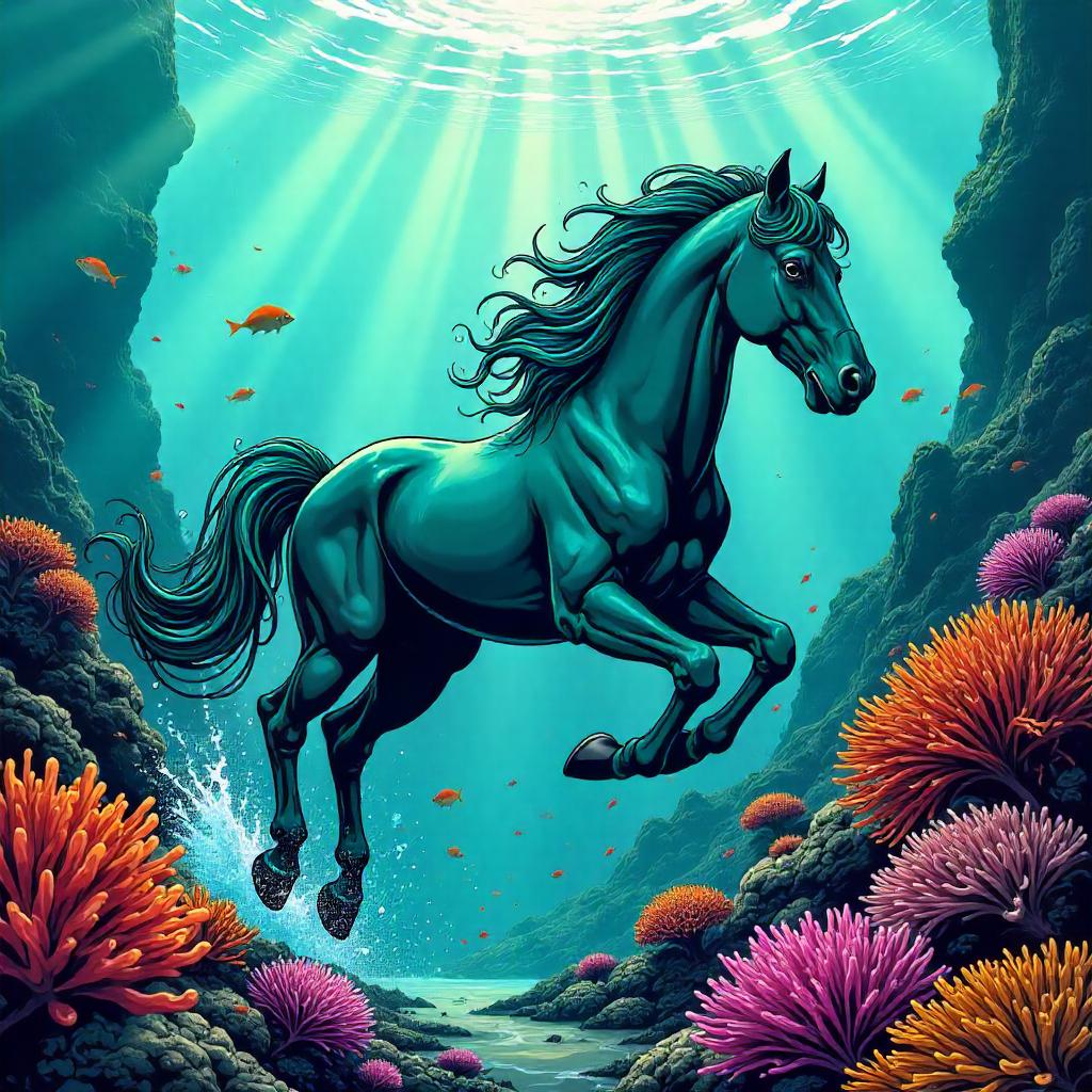 Kelpie in a Coral Reef: Comic Book Splash