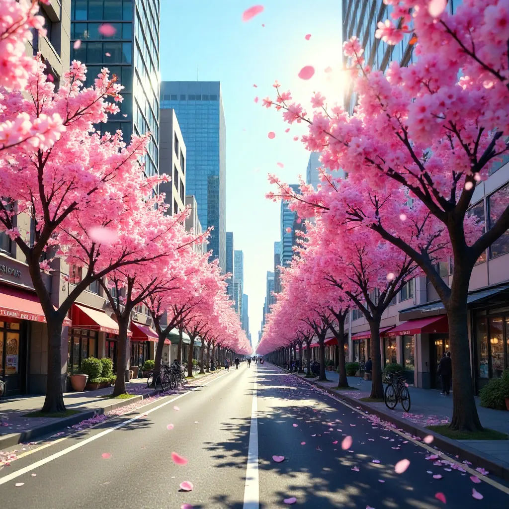 Vivid Cherry Blossoms in an Urban Spring