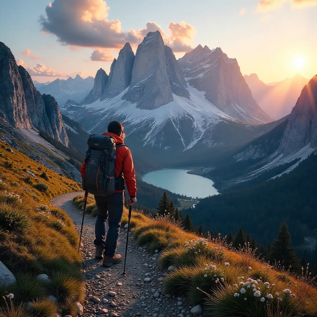 Dawn Hiker in the Dolomites