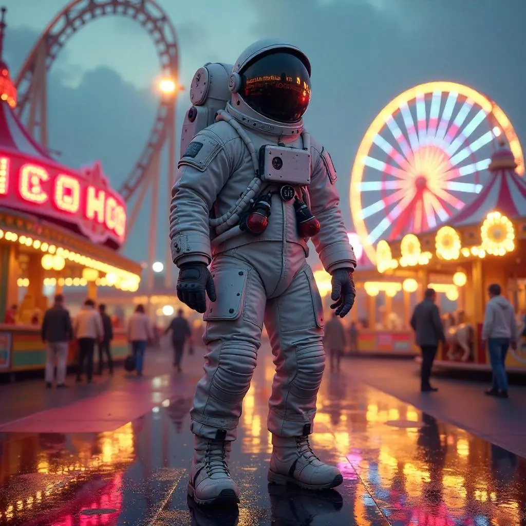 Astronaut in a Neon Amusement Park
