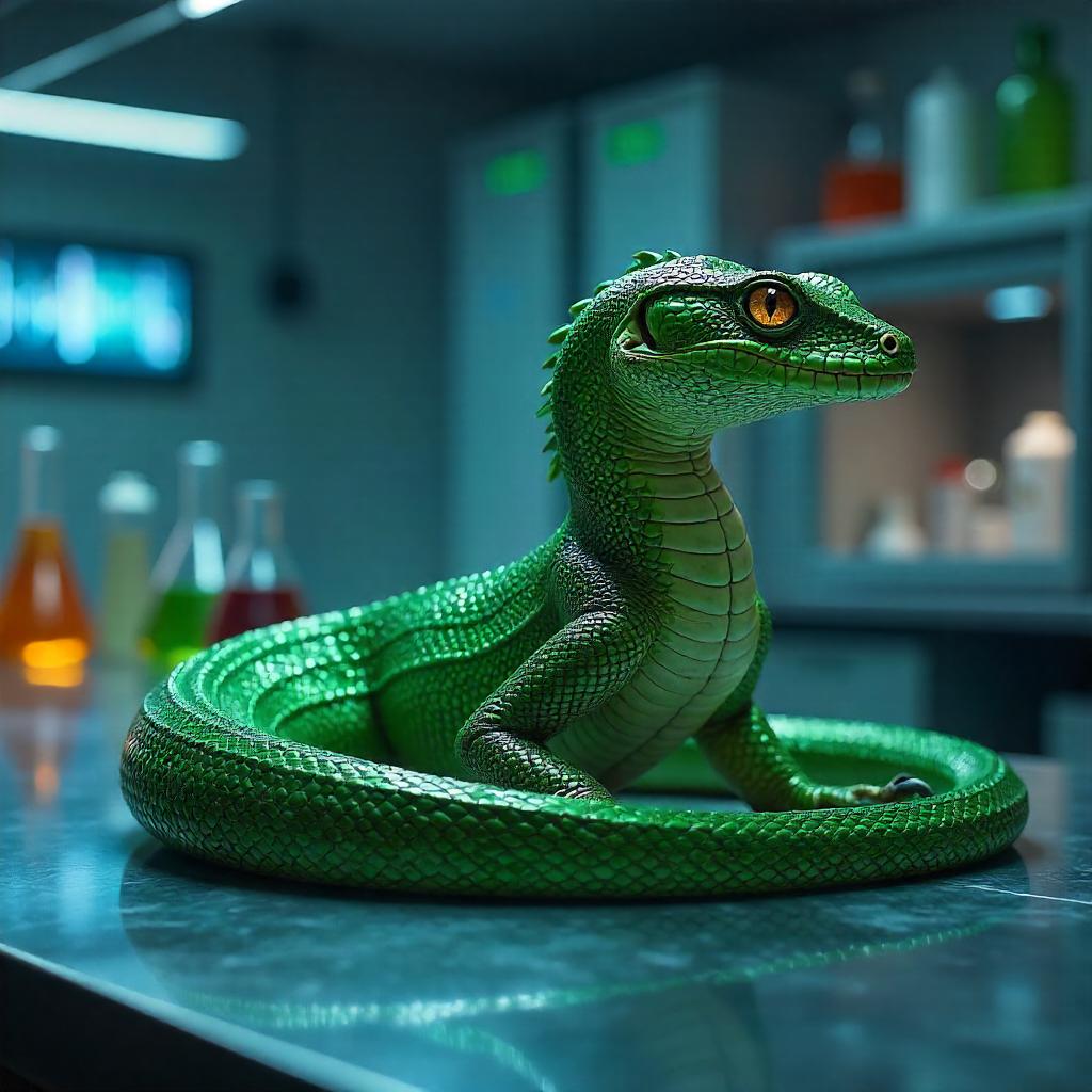 Photoreal Basilisk in a Modern Laboratory