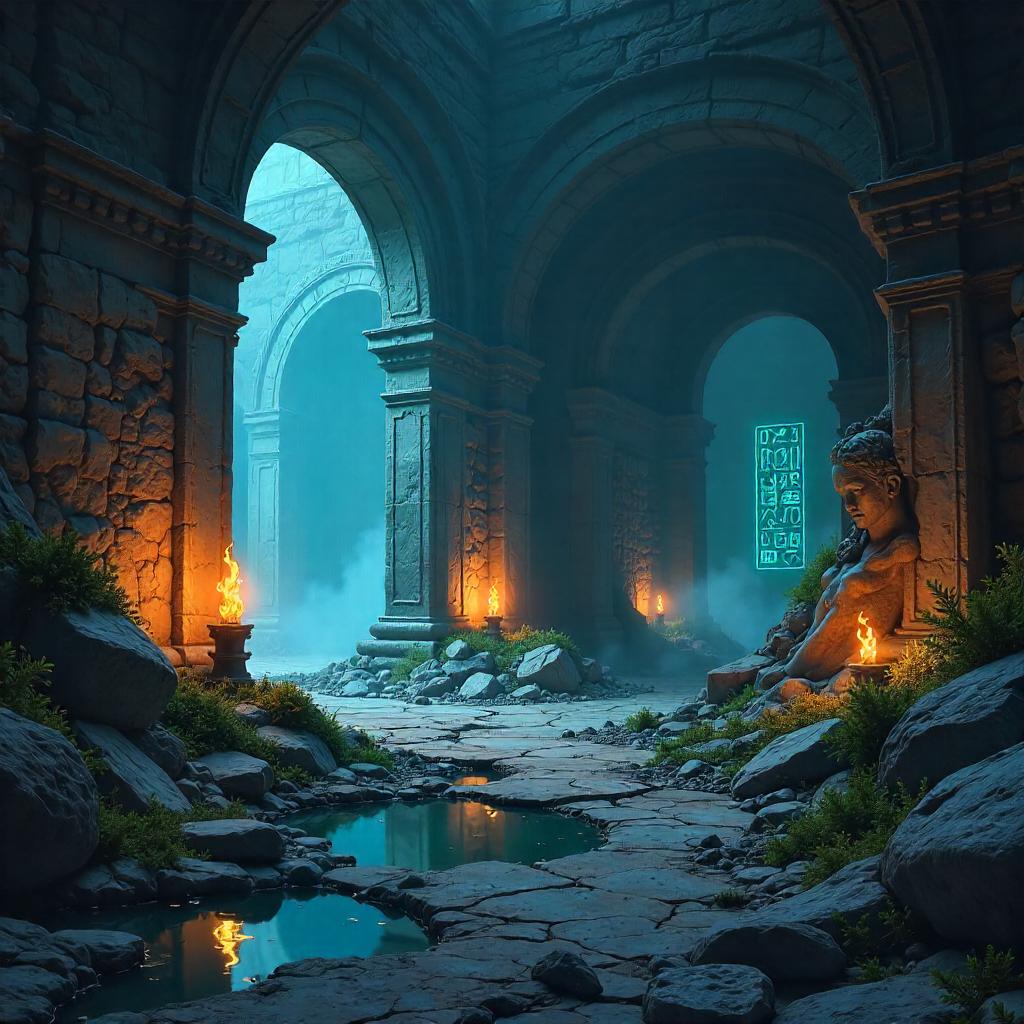 Ruined Dungeon in Neon Digital Depths