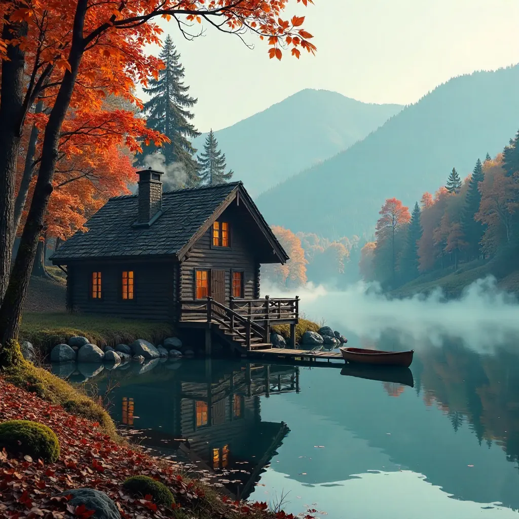 Autumn Serenity: Chalet by the Tranquil Lake