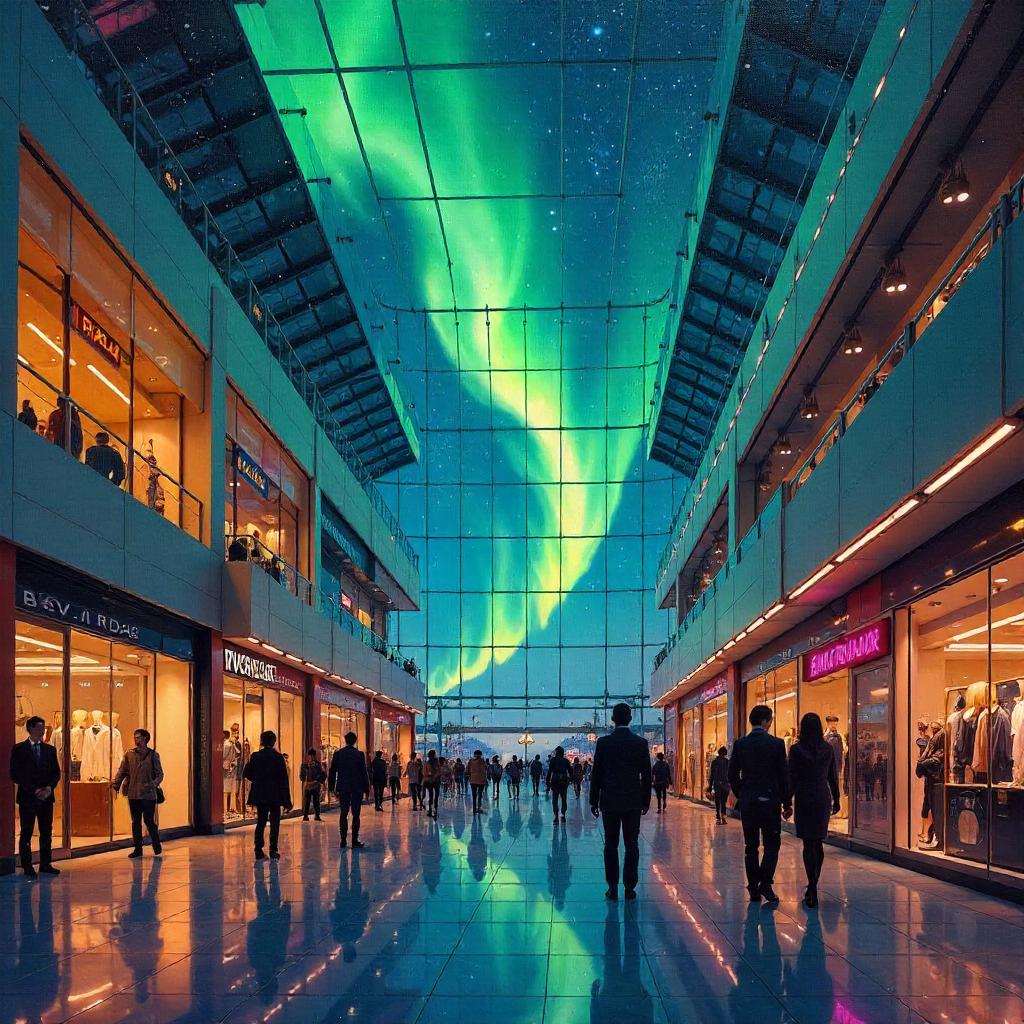Aurora Over a Shopping Mall: Oil Painting