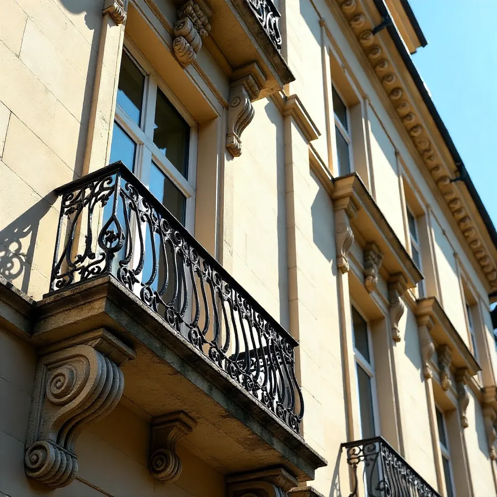 Close-Up of a Classic Facade with Ornate Balconies