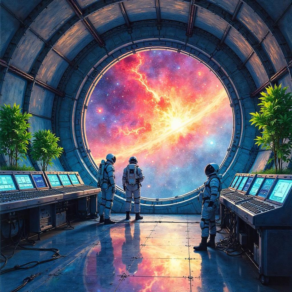 Watercolor Supernova Over Terraforming Station