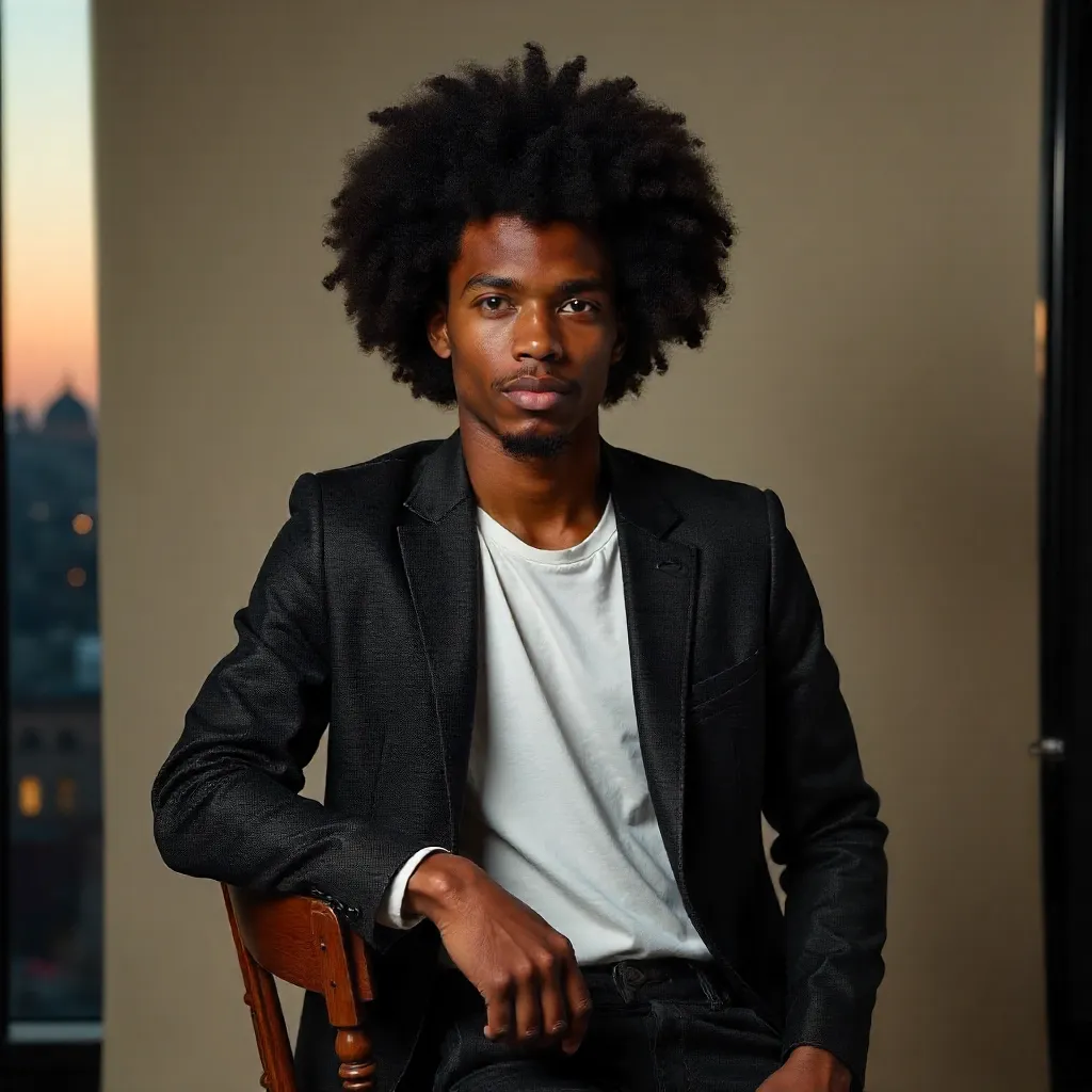Studio Portrait: Afro-Haired Man in Istanbul