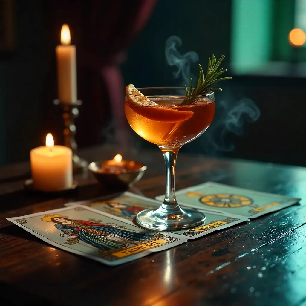 Moody Tarot Cocktail Over Fortune Cards