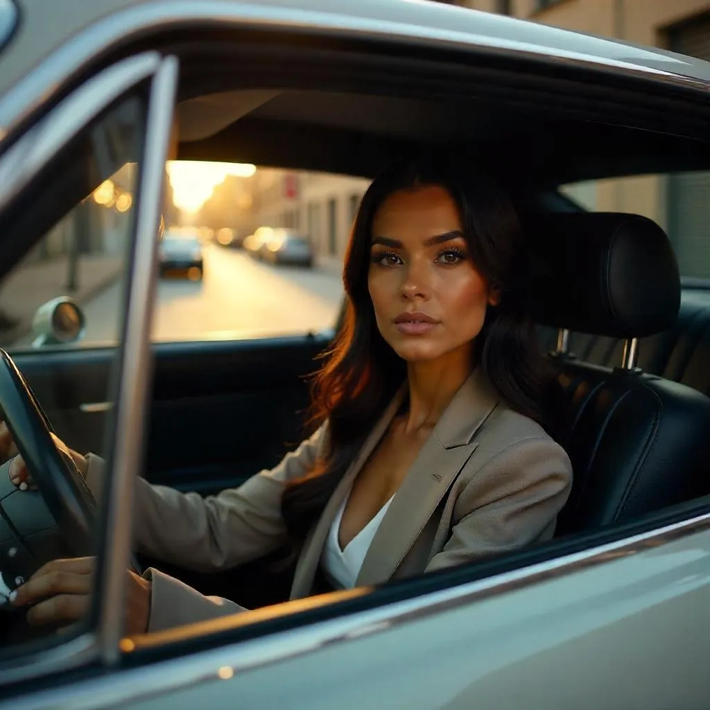 Photorealistic Latina Woman in a Car
