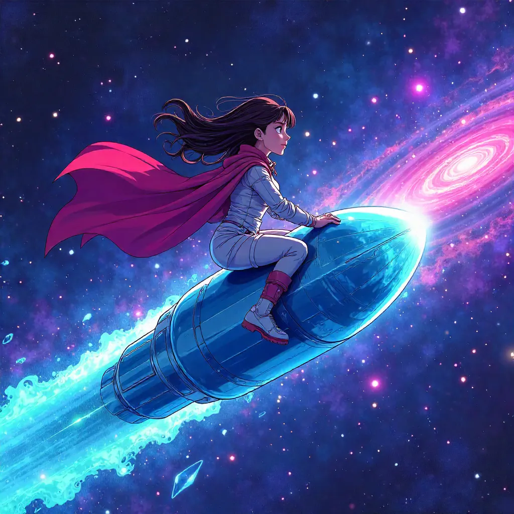 Neon Anime Galaxy: Surfing a Comet