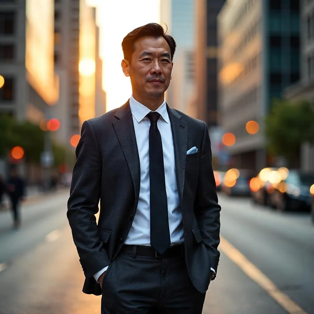 Photorealistic Asian Professional on a City Street