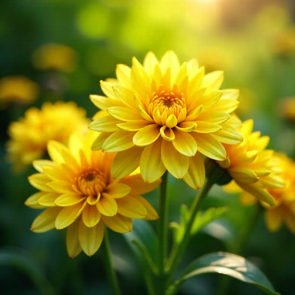 Close-Up: Yellow Chrysanthemums in a Lush Garden