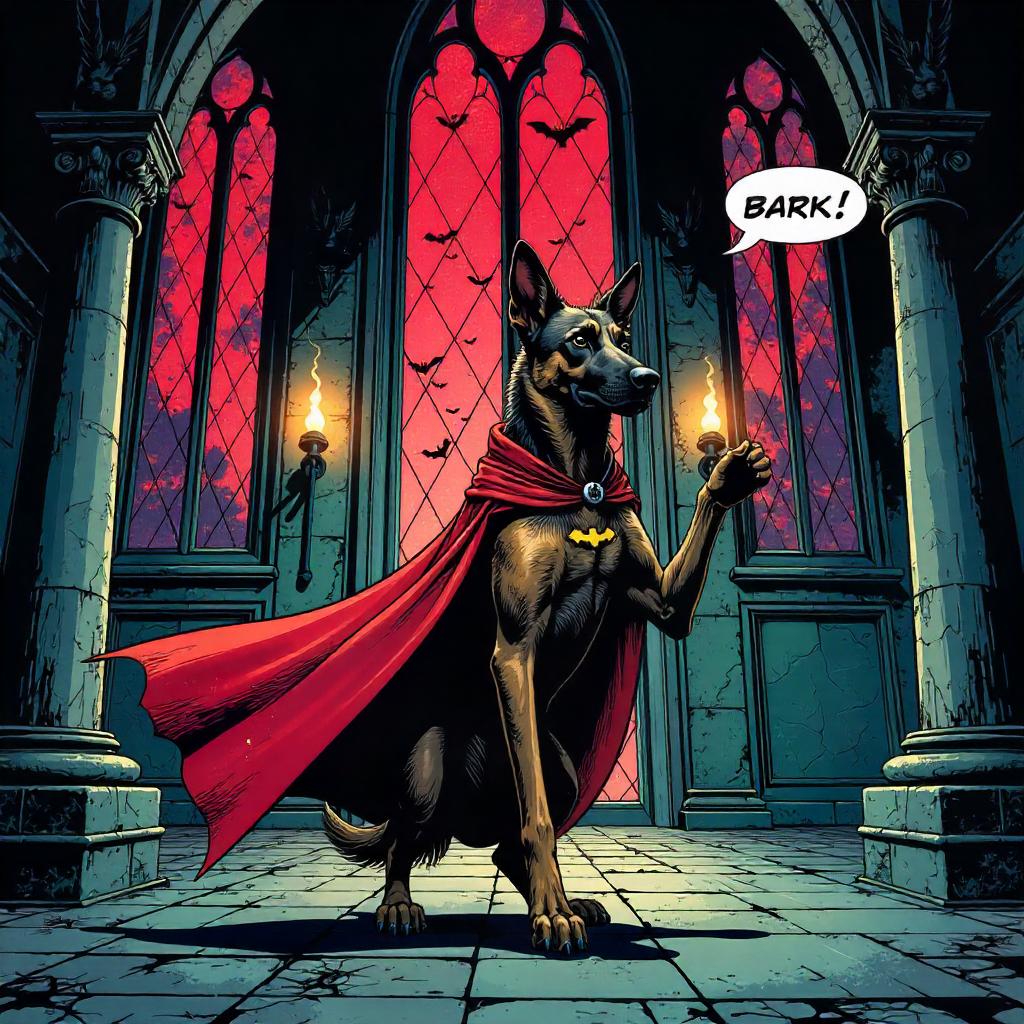 Heroic Dog in a Vampire Castle (Comic Book Scene)