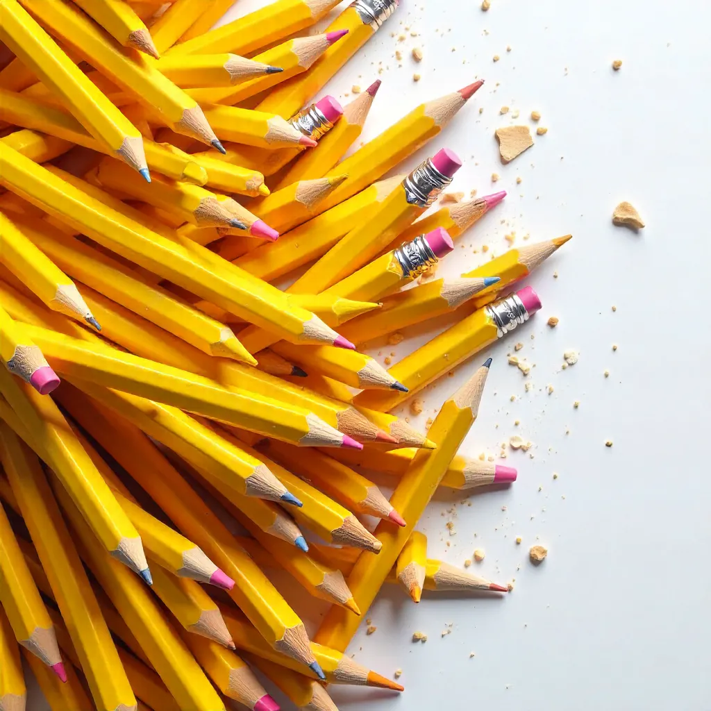 Overhead View of a Pile of Yellow Pencils with Erasers