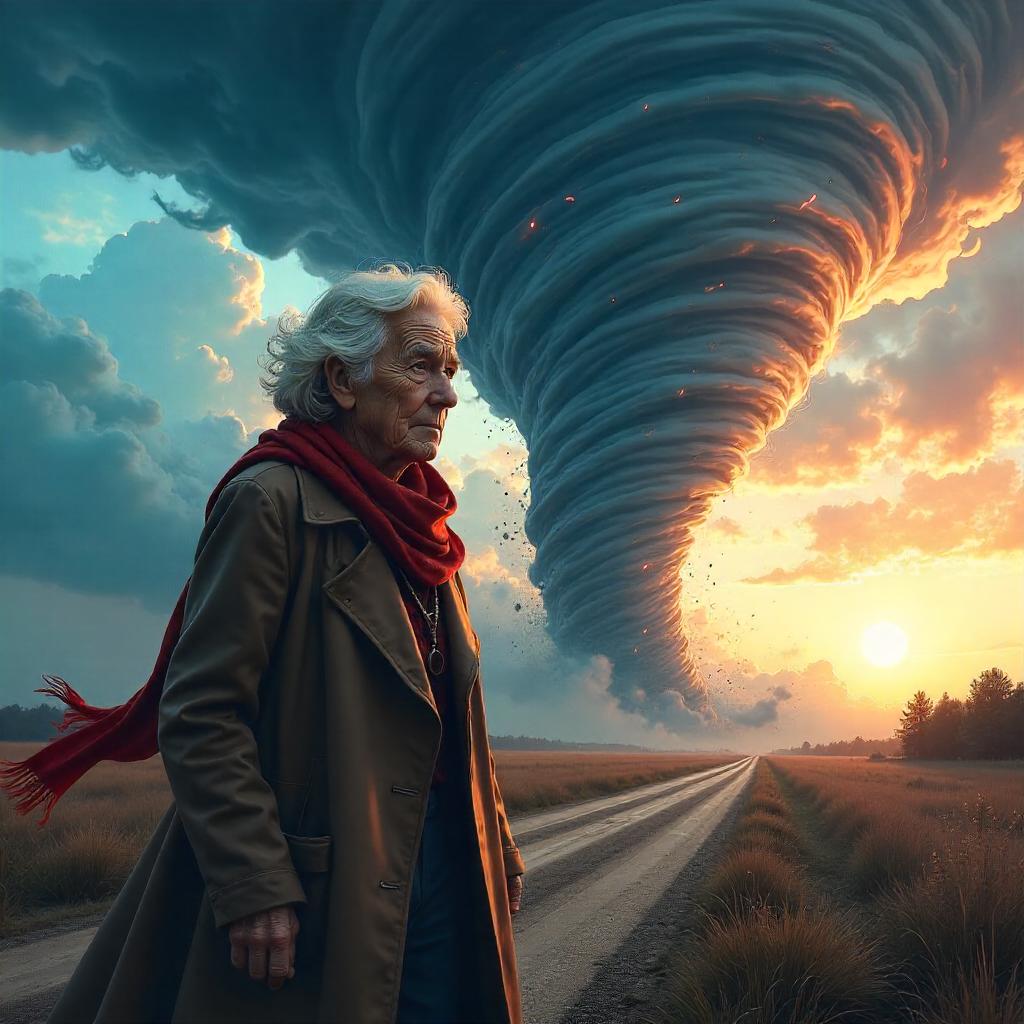 Elderly Resilience in a Tornado (Digital Art)