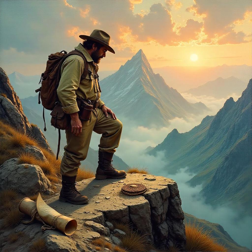 Archaeologist on a Mountain Peak (Oil Painting)