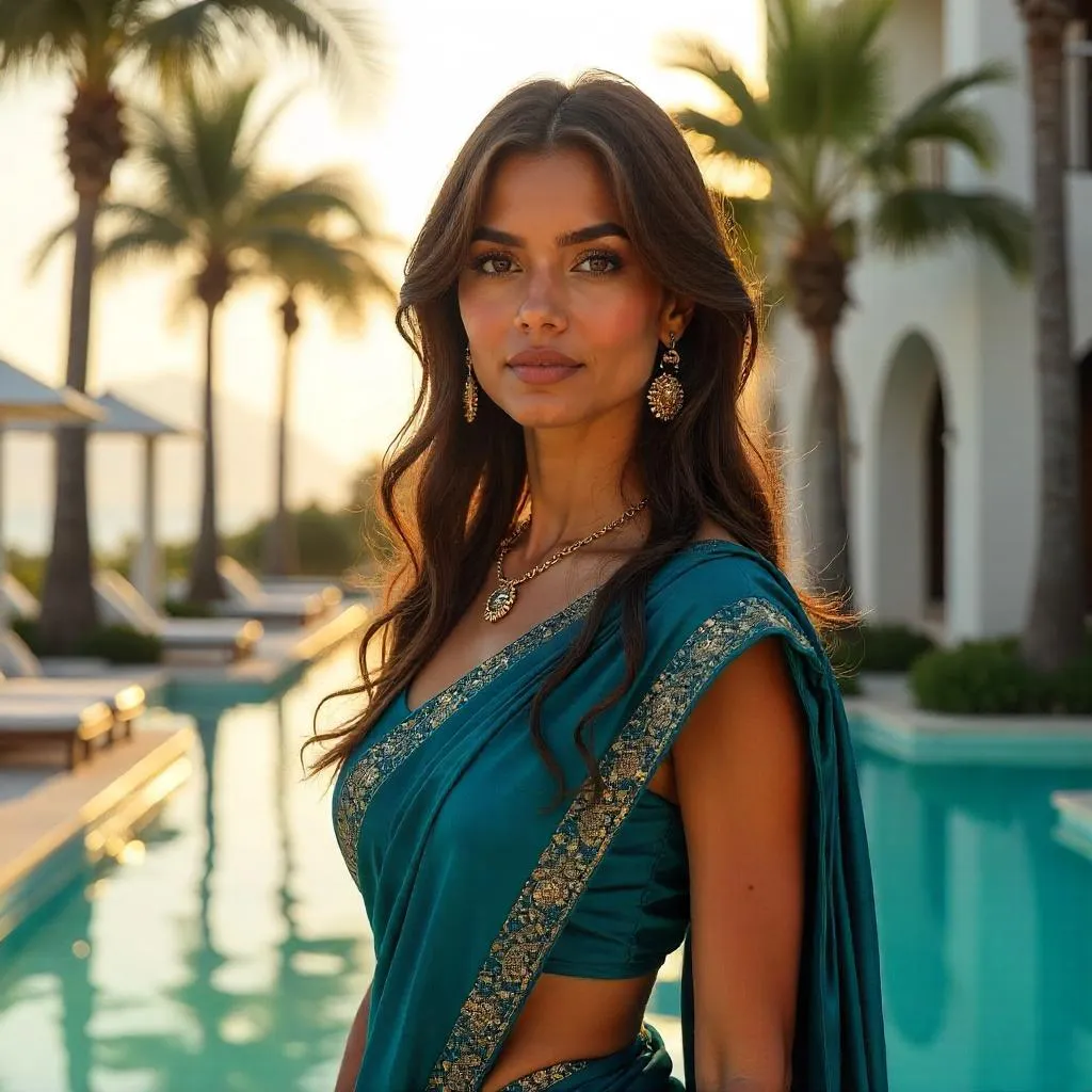 Photorealistic Indian Woman at a Luxury Resort