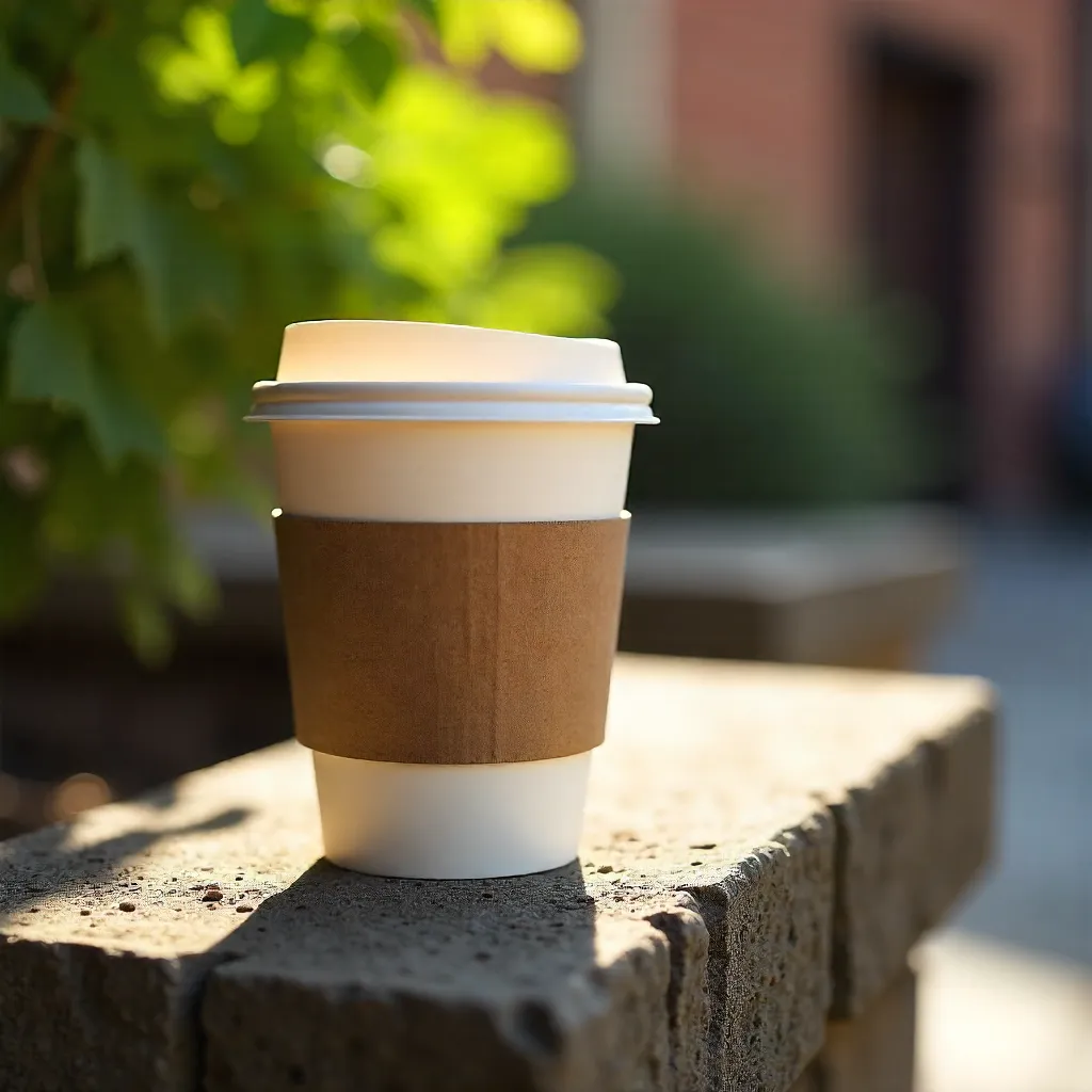 Sunlit Disposable Cup on a Stone Ledge