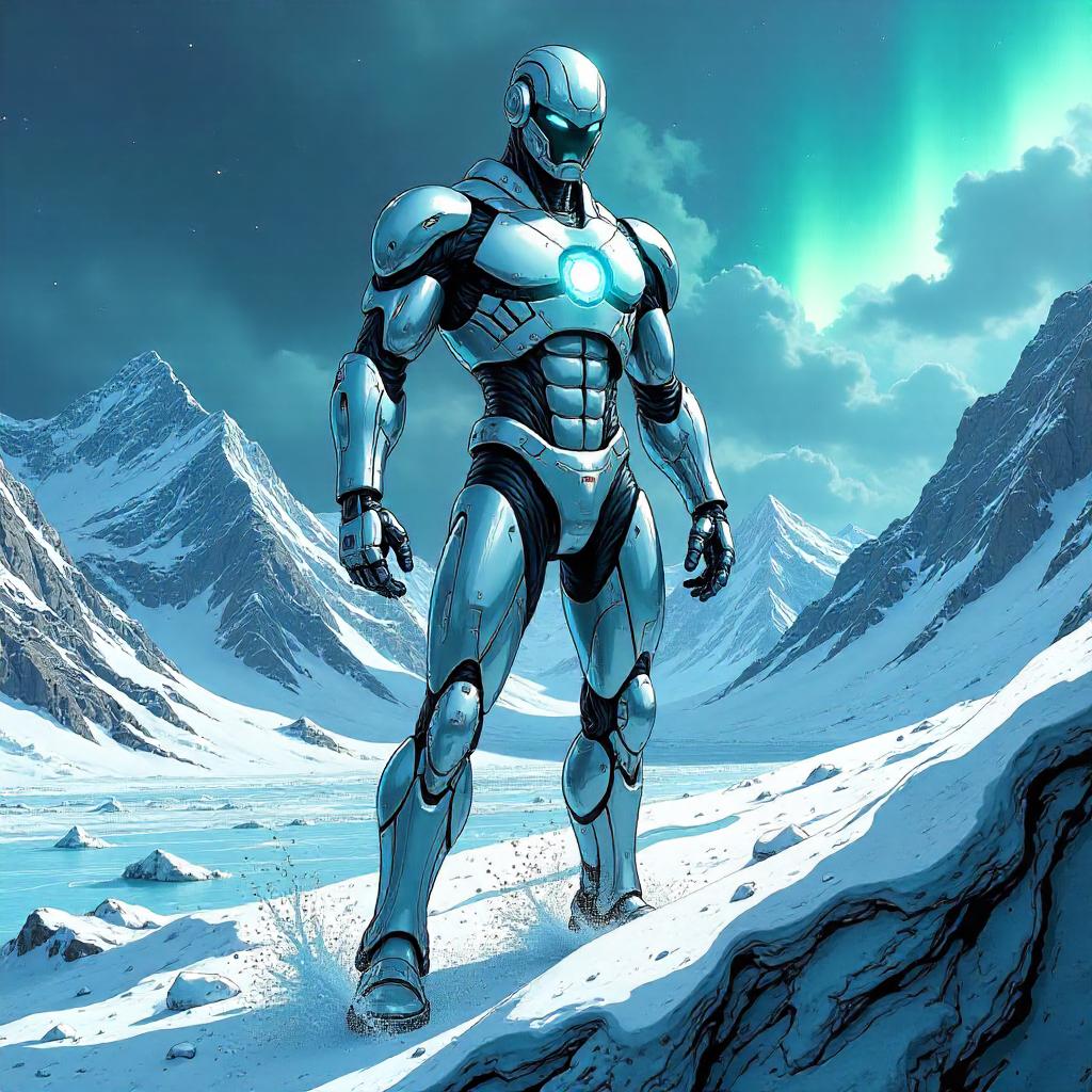 Android on a Glacier: Comic-Book Hero Pose