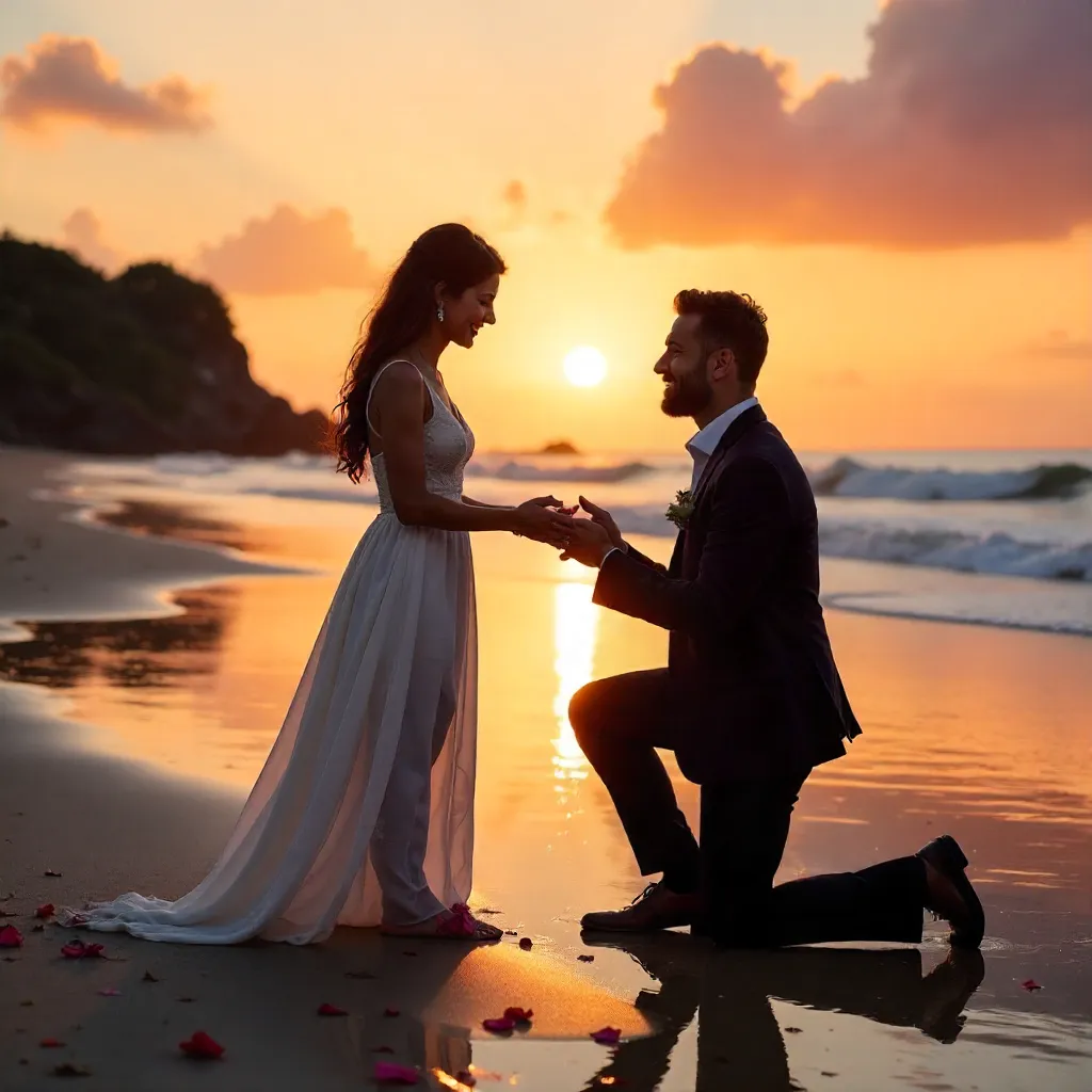Sunset Proposal on the Beach: Exchanging Rings