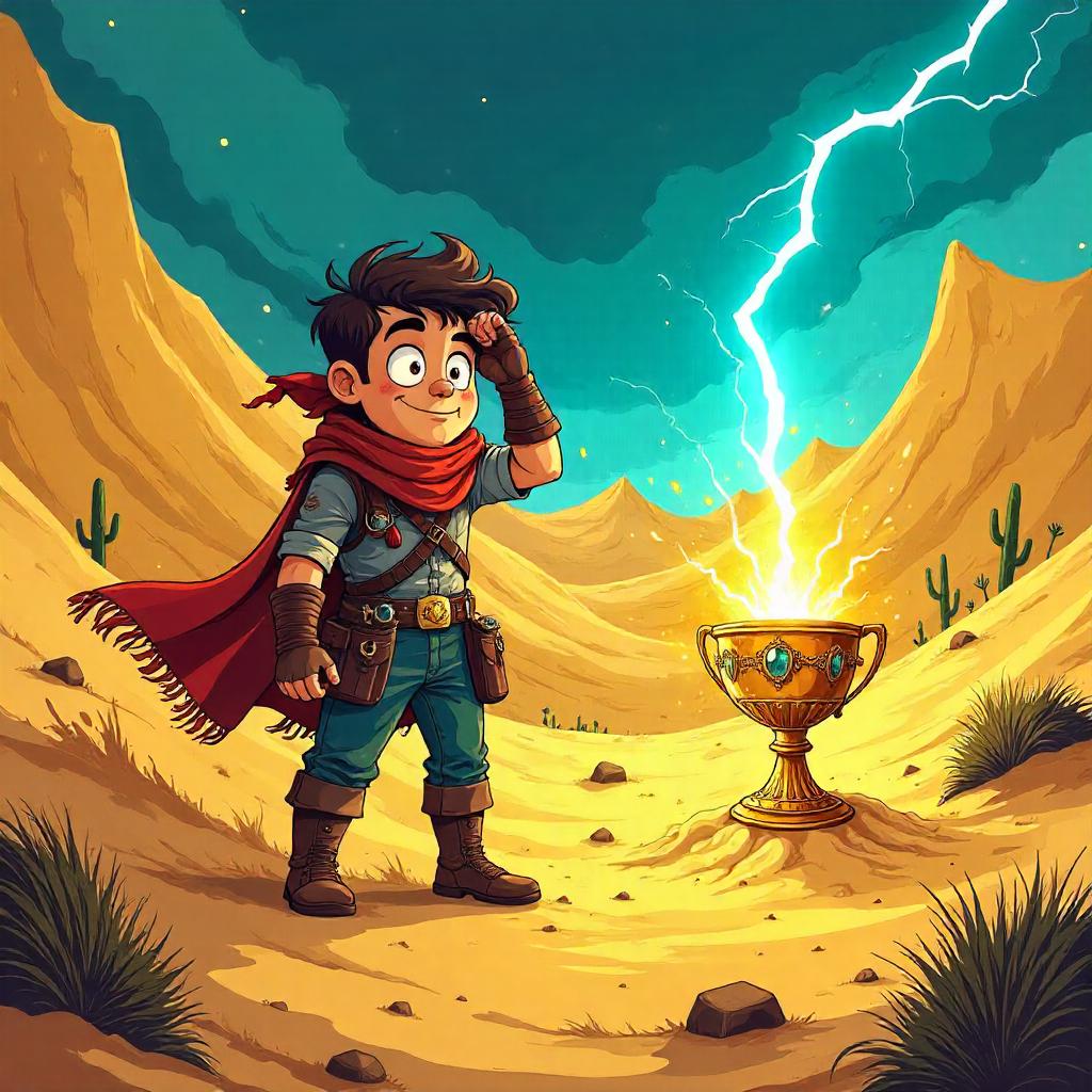 Cartoon Quest: Holy Grail amid a Sandstorm