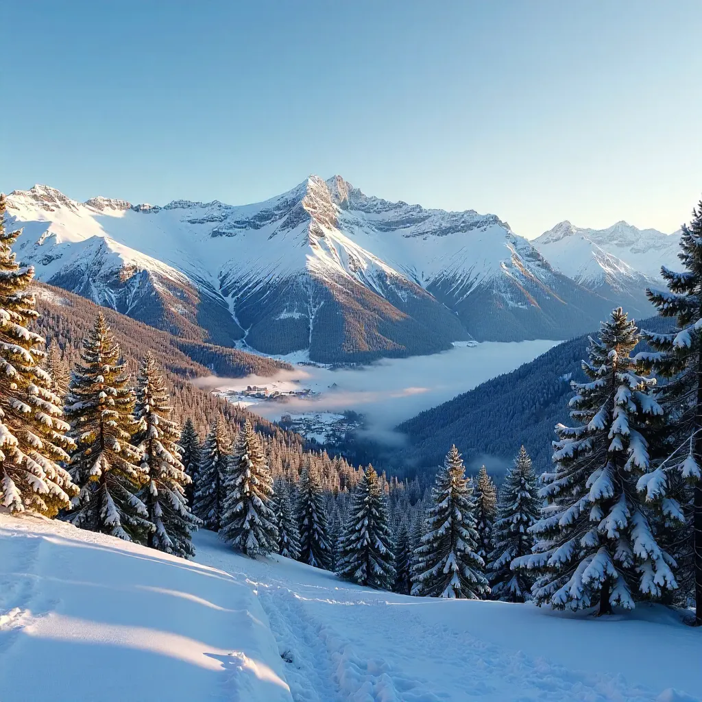Snow-Capped Pyrenees Above Jaca Pines, Aragón