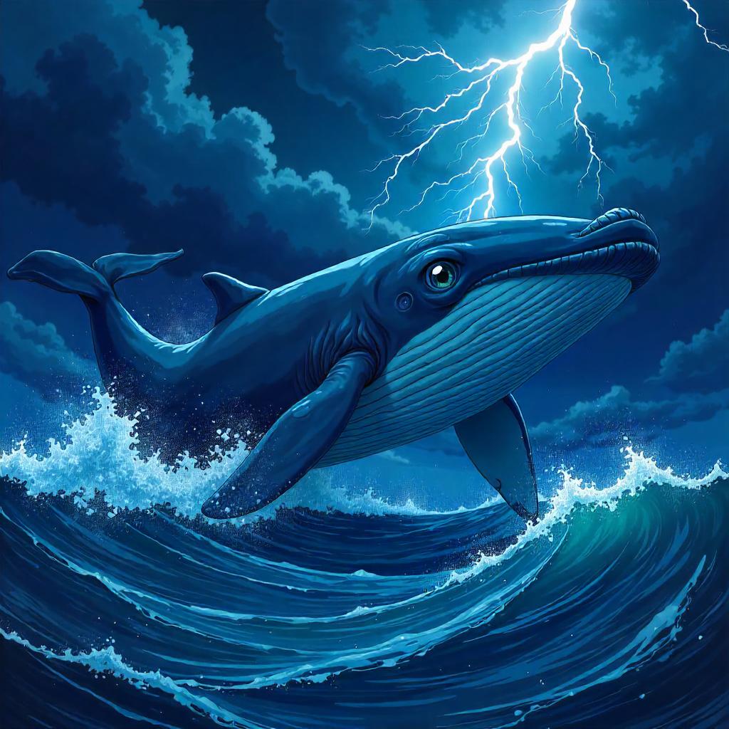 Whale in Anime Thunderstorm: Epically Lit Ocean