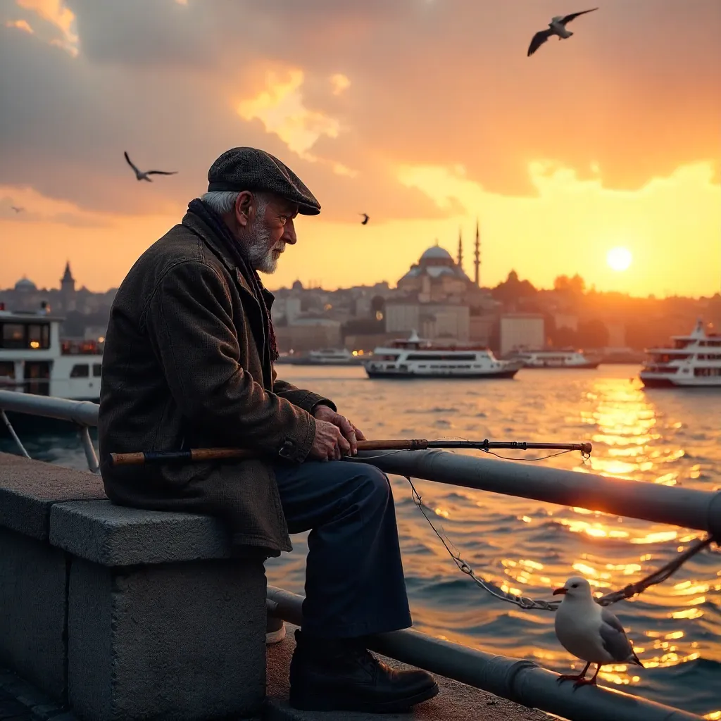 Sunset Fisherman on Galata Bridge, Istanbul