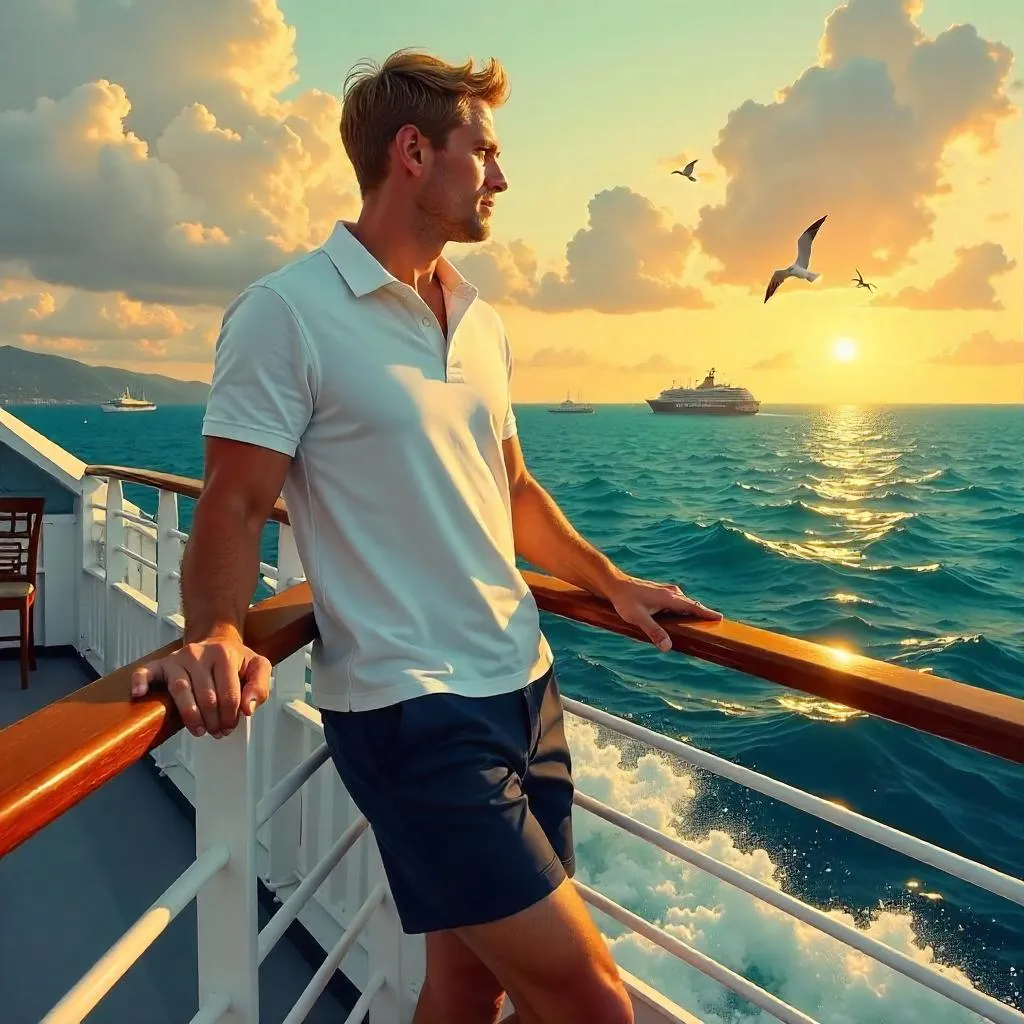 Athletic Caucasian Man on a Cruise Ship – Oil Painting