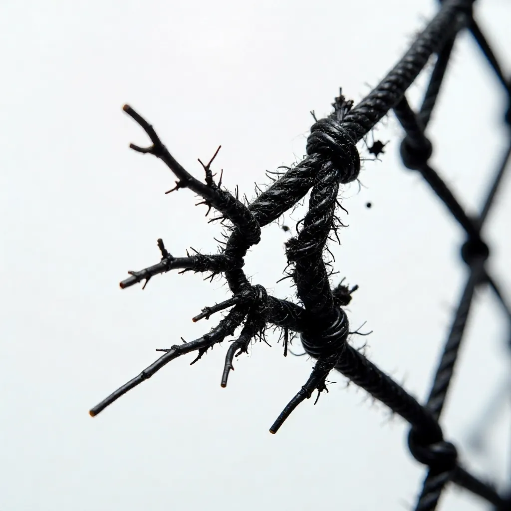 Macro Close-Up: Torn Black Safety Net Weave