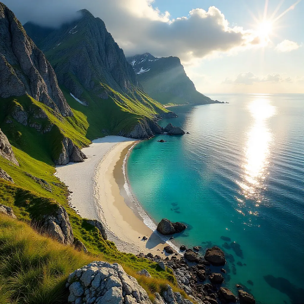 Aerial View of Kvalvika Beach in Lofoten