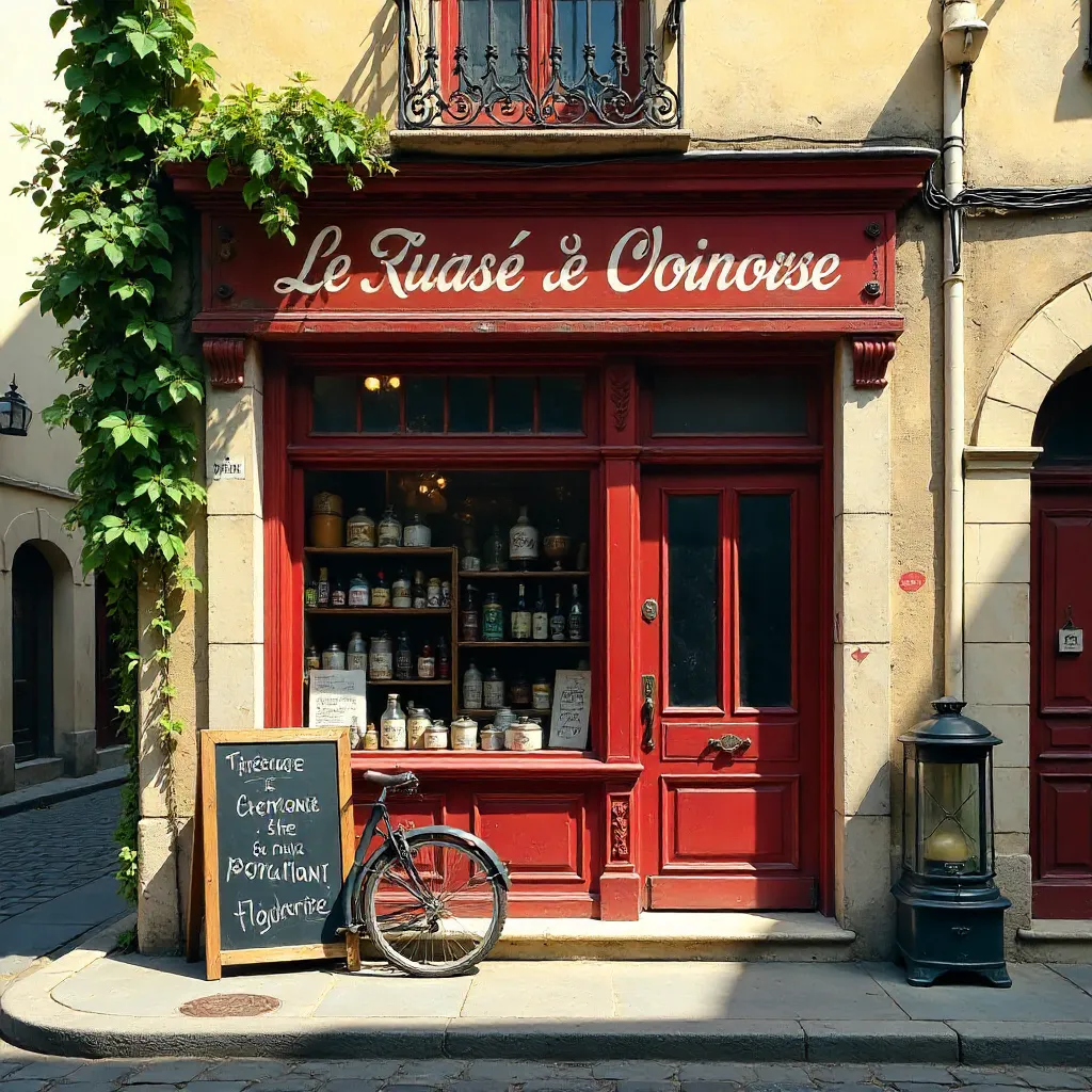 Rustic Jonzac Shopfront with Faded Red Doors