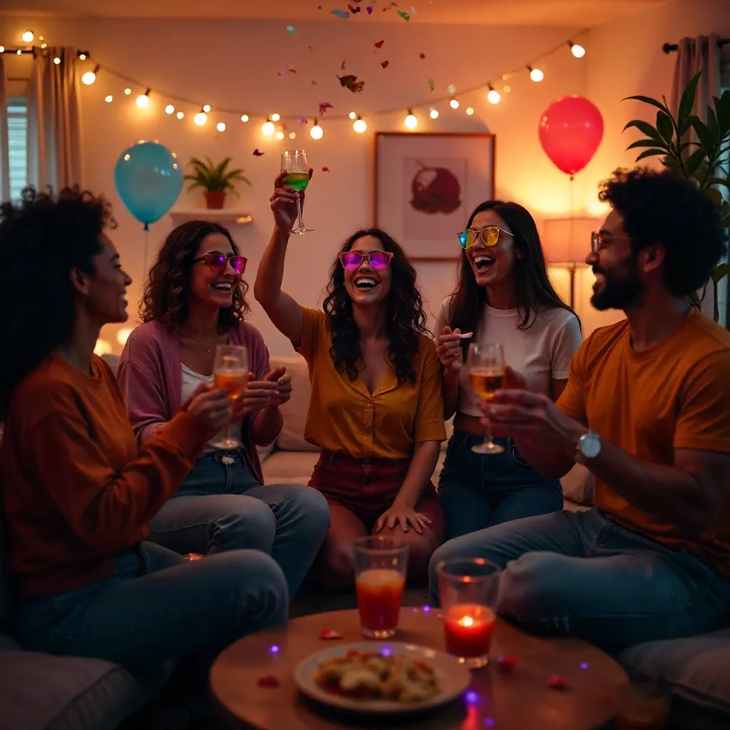Lively Indoor Party with Colorful Glasses