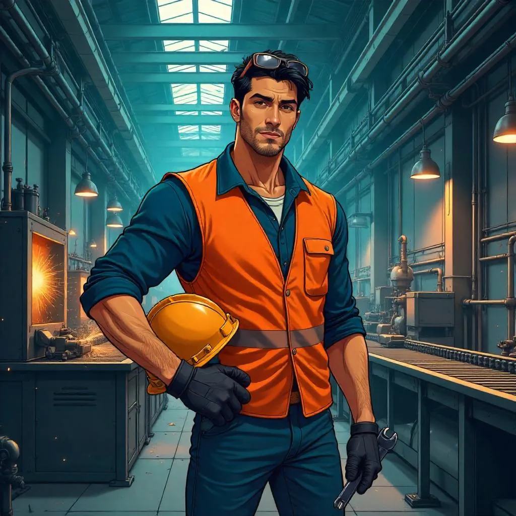 Handsome Middle Eastern Man in an Anime Factory
