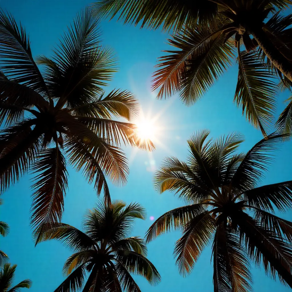 Low-Angle Palm Silhouette Under Sun Burst