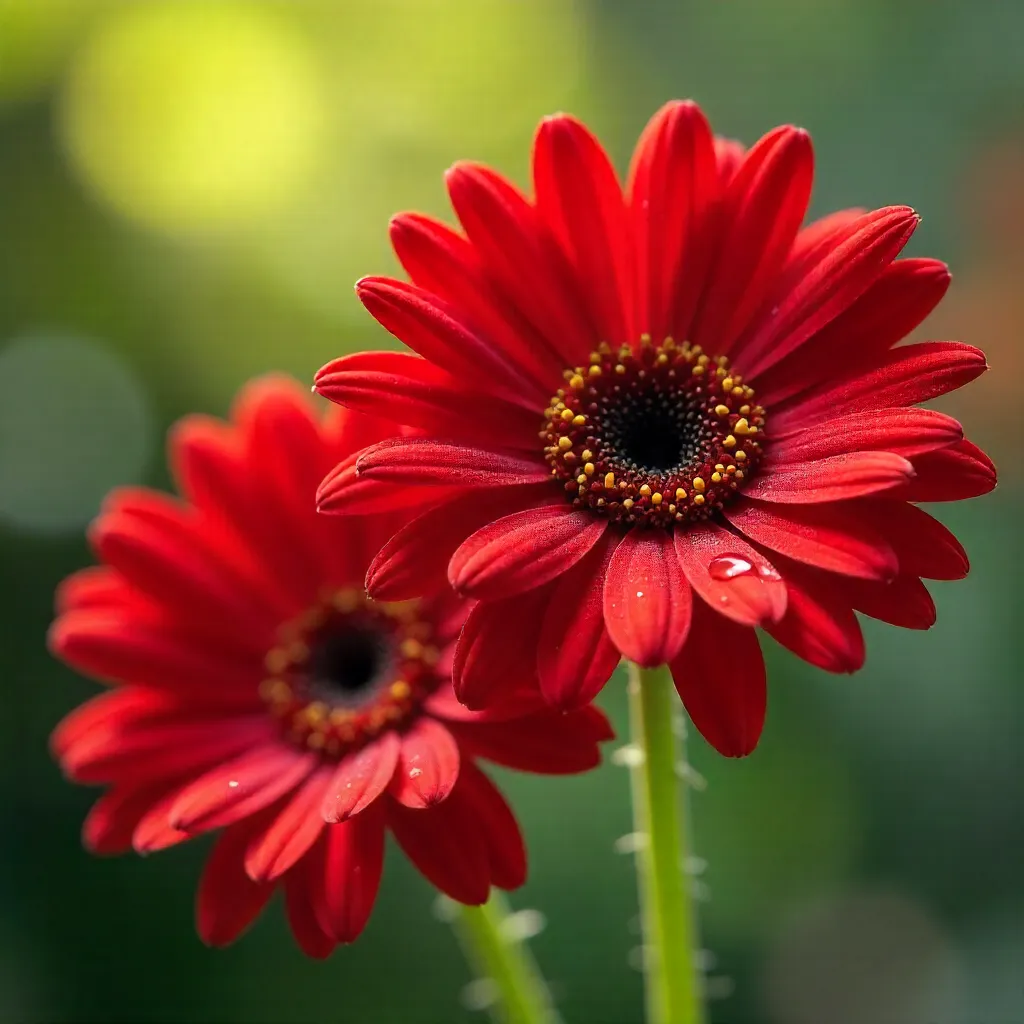 Vivid Red Gerbera Daisies in Natural Light — Close-Up Macro
