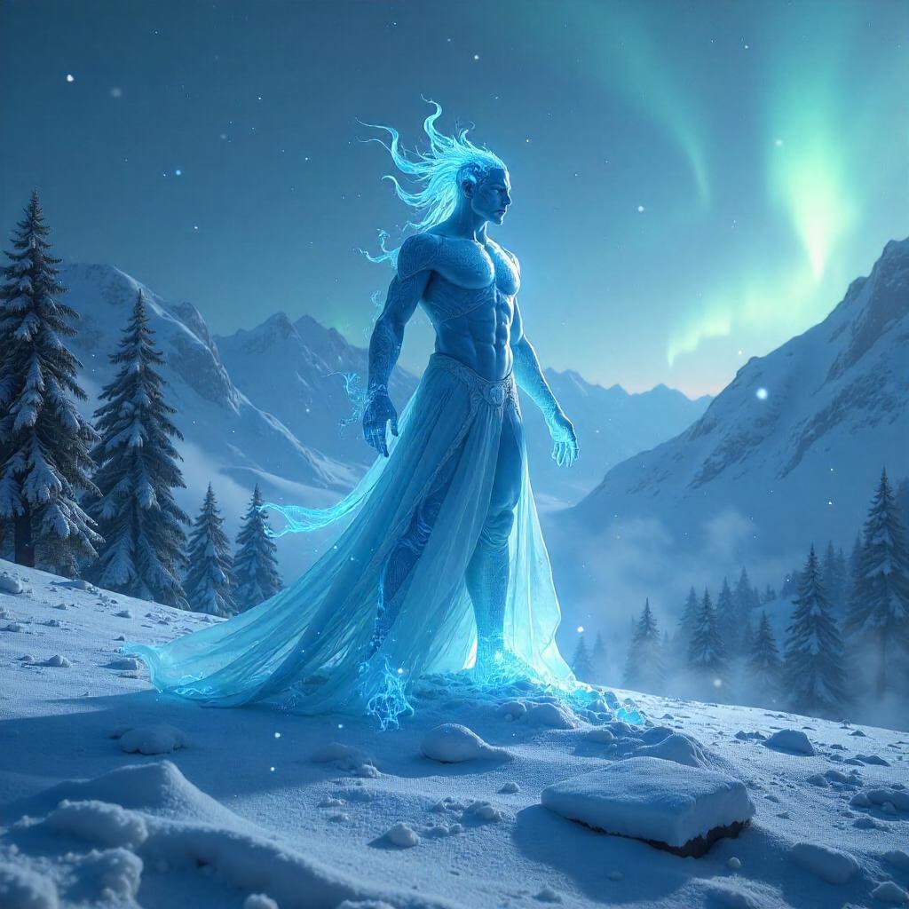 Djinn Emerges in a Snowbound 3D Scene