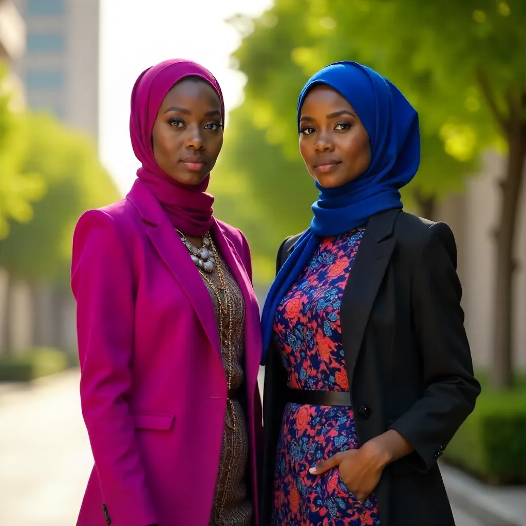 Two Nigerian Women in Hijabs Exuding Elegance Outdoors