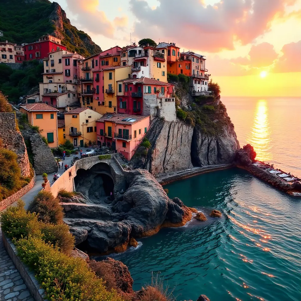 Sunset Over Manarola: Colorful Cliffs and Sea
