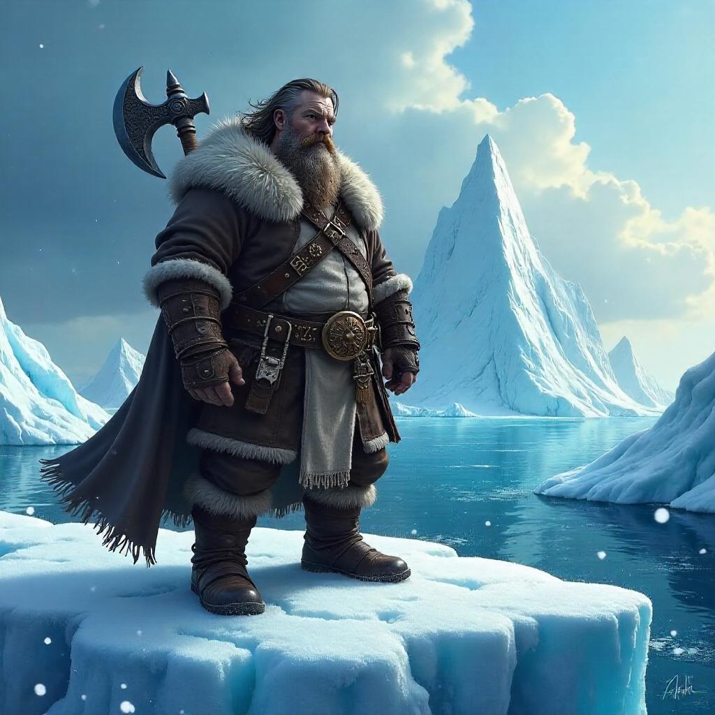 Dwarf Among Arctic Icebergs - Digital Fantasy