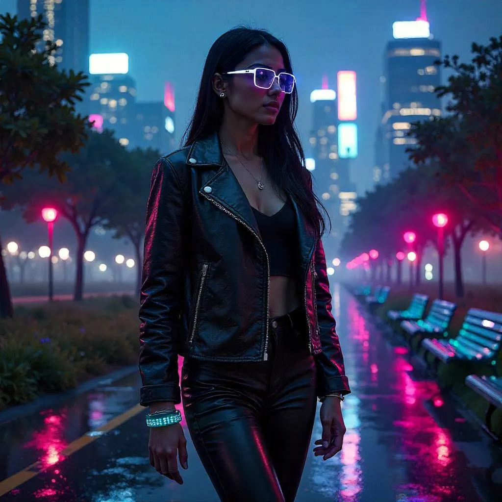 Neon Park: Cyberpunk Indian Woman